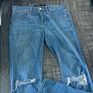 Express Women's Blue Distressed Skinny Jeans